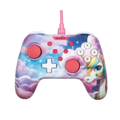 Abbildung von Konix Kabelgebundener Controller für Nintendo Switch, Switch OLED und PC Vibrationsfunktion Rutschfeste Griffe 3 m Kabel Motiv Be Dreamy, Einhörner.
