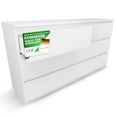 Abbildung von CDF Kommode Malwa M6 140 Farbe: Weiß Schrank für Dokumente, Kleinigkeiten Ideal Wohnzimmer, Schlafzimmer, Kinderzimmer, Jugendzimmer und Büro 6 geräumige Schubladen
