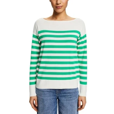 Abbildung von Esprit Gestreiftes MIT Bootausschnitt Strickpullover, Damen, Größe: Medium, Green