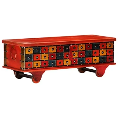 Abbildung von vidaXL Akazie Massiv Aufbewahrungstruhe Holztruhe Truhe Kiste Truhentisch Couchtisch Wohnzimmertisch Beistelltisch Tisch Rot 110x40x40 cm Stauraum