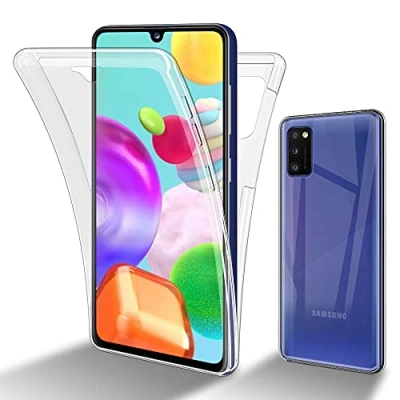 Abbildung von Cadorabo Hülle kompatibel mit Samsung Galaxy A41 Schutzhülle TPU Silikon Case 360 Slim Kratzfest Weiche Gummi Rundumschutz für in Transparent