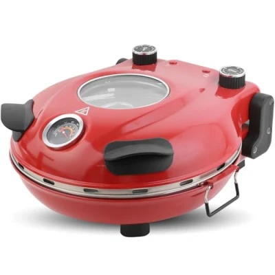 Abbildung von Klaif Elektrischer Pizzabäcker, 420 ℃, 1200 Watt, 5 separate Temperaturstufen, flammenbeständige Steinplatte 1200W 31 cm, rot