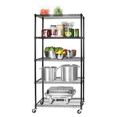 Abbildung von Seville Classics Schwerlastregal mit 5 Böden und Lenkrollen, 91, 4 x 45, 7 182, 8 cm (LxBxH), Schwarz