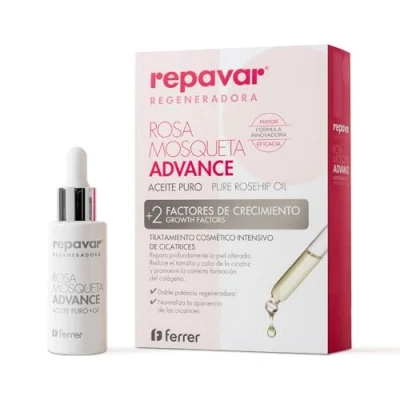 Abbildung von Repavar Reines Hagebuttenöl mit 2 Wachstumsfaktoren Kosmetische Intensivpflege Doppelter Reparaturkraft Tropfenformat 15 ml