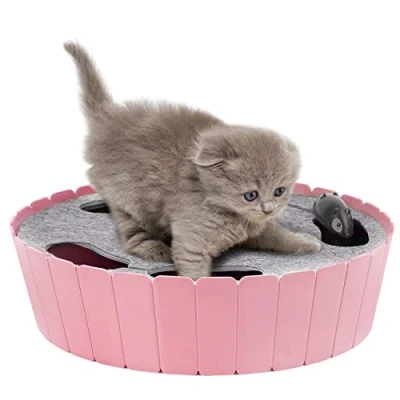 Abbildung von Pawaboo Interaktives Spielzeug mit Laufender Maus, Elektronisches Katzenspielzeug Automatischer Bewegung, Pop und Verstecken Spielen, Jagdmaus, Rosa