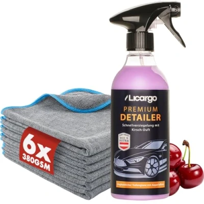 Abbildung von LICARGO® Detailer (500ml) &amp; 6X Mikrofasertücher unglaublicher Glanz Abperleffekt schnelle Lackpflege mit Keramikversiegelung Auto Quick