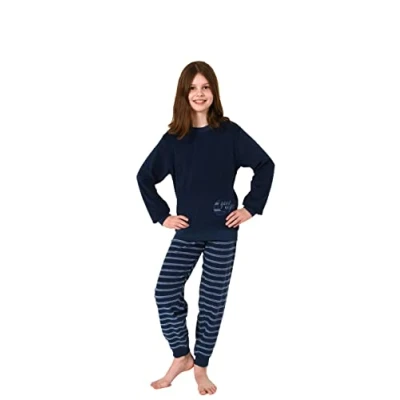 Abbildung von Normann Pyjama Mädchen Frottee lang Schlafanzug mit Bündchen, Hose gestreift