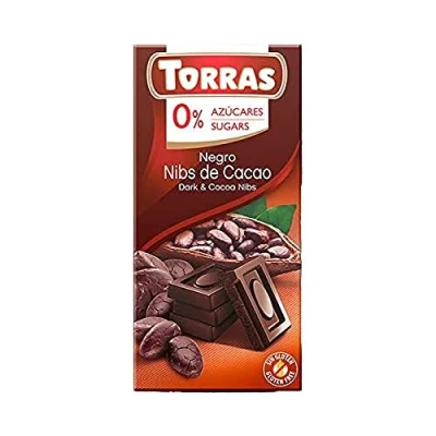 Abbildung von Torras Schokolade ohne Zuckerzusatz, mit Kakao Nibs, Tafel (75g)