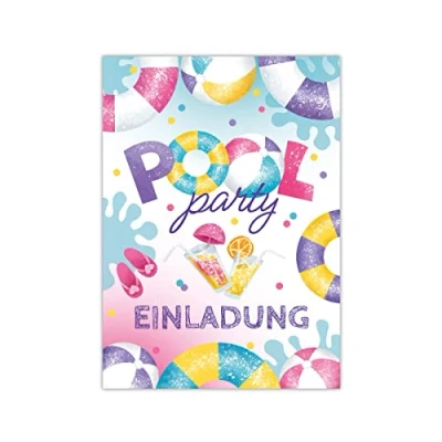 Abbildung von Junapack 12 Einladungskarten zum Kindergeburtstag Schwimmbad Einladungen für Geburtstag Mädchen Pool Party