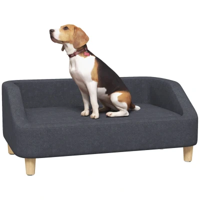 Abbildung von PawHut Hundesofa, Haustiersofa Katzensofa Hundebett für mittelgroße und große Hunde, Hundecouch mit Erhöhtem Design, Hundesessel Holzbeine, Dunkelgrau, 95 x 63 39 cm