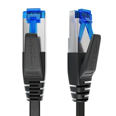 Abbildung von KabelDirekt LAN Kabel flach, bruchfest konstruiert 5 m (CAT7 &amp; Netzwerkkabel, 10 Gbit/s, besonders flexibel geeignet als Verlegekabel, maximale Glasfaser Geschwindigkeit, RJ45, schwarz)