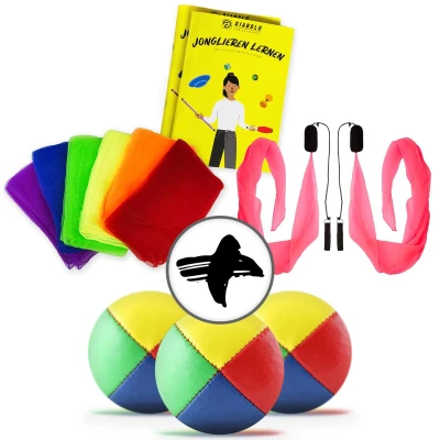 Abbildung von Jonglierset mit Jonglierbälle 3er Set. Jongliertücher 6er Soft Poi (pink)