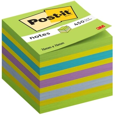 Abbildung von Post it 2028NB Haftnotiz Würfel, 70 g/qm, 76 x mm, 450 Blatt neongrün/blau/gelb