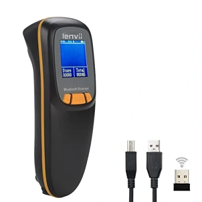 Abbildung von LENVII Mini Wireless Barcode Scanner Bluetooth 3 in 1 Portable Reader kabellos 1D/2D/QR Code mit Display Leser Win/Android/iOS für Geschäft, Supermarkt, Lager(Schwarz)