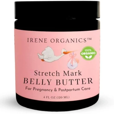 Abbildung von Bio Bauchbutter von Irene Organics Anti Dehnungsstreifen Bauchbalsam für Schwangerschaft und nach der Geburt, 113 g