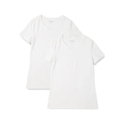 Abbildung von Amazon Essentials Damen Kurzärmeliges T Shirt mit Rundhalsausschnitt, Klassischer Schnitt, 2er Pack, Weiß, XXL