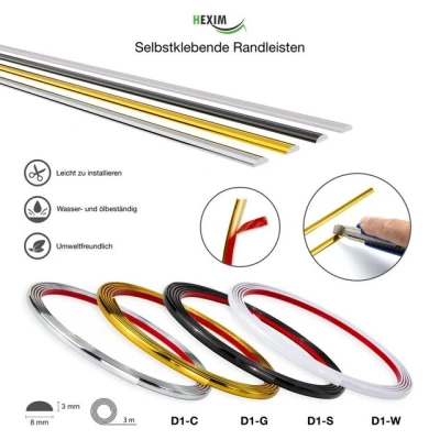 Abbildung von Hexim Isoliertapete, (selbstklebende flexible Zierleiste 3M Randleiste für Isoliertapeten Abschlussleiste abziehen &amp; aufkleben DIY Universalprofil (1 Leiste D1 G gold)