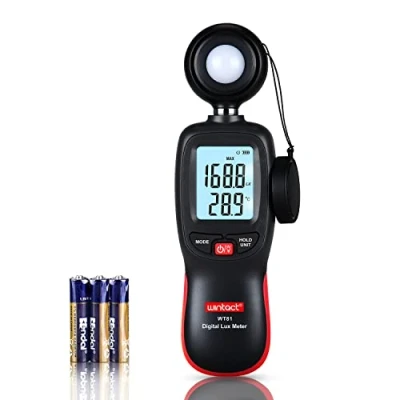 Abbildung von Wintact Digitale Beleuchtungsstärke Lichtmessgerät Handheld mit Thermometer Umgebung, Lux Meter Reichweite bis zu 200.000 Lux, Photometer Lichtintensität Sense Test für Garten Zimmerpflanzen LED Grow