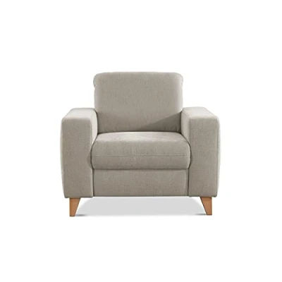Abbildung von CAVADORE Sessel Lotta / Skandinavischer Polstersessel mit Federkern und Holzfüßen 98 x 88 Webstoff, Creme