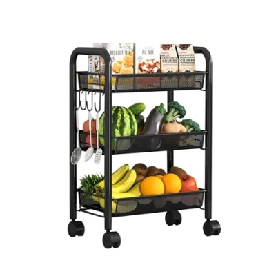Abbildung von HYPIQQ Bücherwagen Allzweckwagen Gemüsekorb Rollregal Schmal Gemüseregal Regal Rollen Beistellwagen Nischenwagen 25 cm Breit Küchenwagen Schwarz Gemüse Regal,Schwarz,3 Tier