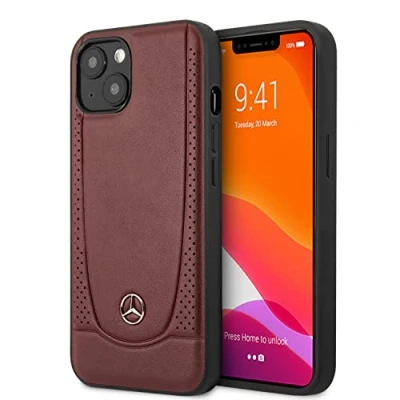 Abbildung von CG MOBILE Mercedes Benz Handyhülle für iPhone 35.6 cm Rot mit Perforationen, Echtleder Schutzhülle, langlebige und Kratzfeste Hülle zugänglichen Anschlüssen, Stoßdämpfung charakteristischem
