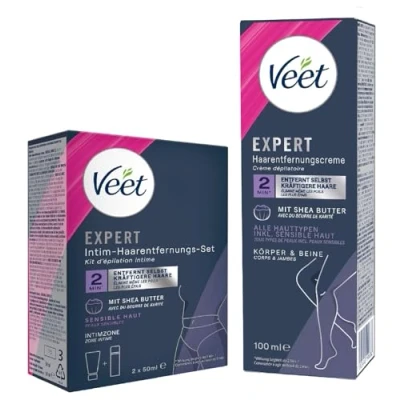 Abbildung von Veet Enthaarungscreme Körper &amp; Beine (100ml) + Multi Benefit Schaum (2 x 50ml), Spar Set, 2 St., für sensible Haut Intimzone