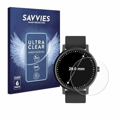 Abbildung von Savvies 6 Stück Schutzfolie für Armbanduhren (Kreisrund, ø: 29 mm) Displayschutz Folie Ultra Transparent