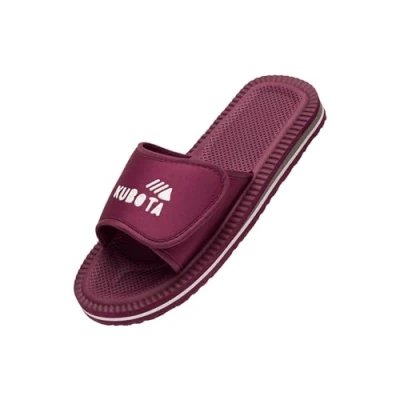 Abbildung von Kubota Badelatschen mit Klettverschluss Badeschuhe für Damen Badeschlappen Strand Baden Latschen Schuhe fur Dusch und Sauna Burgund 40
