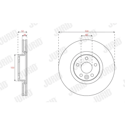 Abbildung von JURID 563400JC Bremsscheibe 324 28 5 1 108,0 Belüftet beschichtet ohne Schrauben VOLVO: XC60 I