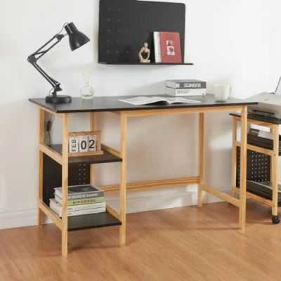 Abbildung von en.casa Schreibtisch, »Dønna« mit unterem Regal 120x60x75cm Schwarz/Holzfarben