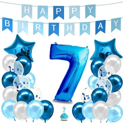 Abbildung von envami® Geburtstagsdeko Jungen Blau Zahl 7. Geburtstag Junge Happy Birthday Deko Folienballon 7 Luftballon Kindergeburtstag