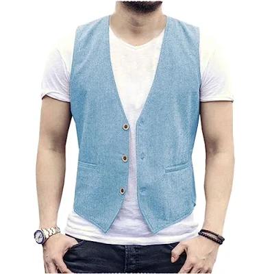 Abbildung von AeoTeokey Herren Sommer Leinenweste Anzug Weste Casual Regular Fit(Hellblau,S)