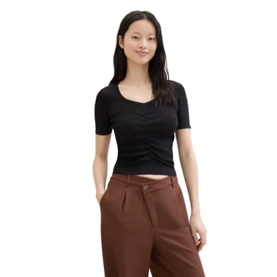 Abbildung von TOM TAILOR Denim Damen 1039765 Relaxed Fit Pullover mit Stehkragen, 14482 deep Black, XXL