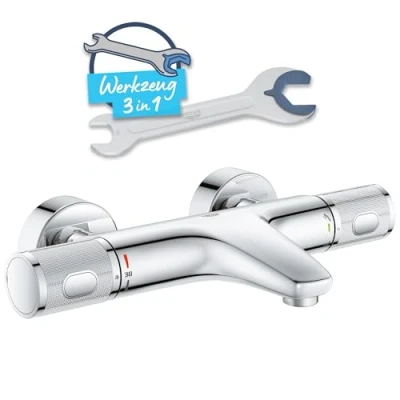 Abbildung von GROHE Precision Feel Thermostat Wannenbatterie (‎wassersparend, Temperaturbegrenzung, Wandmontage, S Anschlüsse), chrom, 34788000