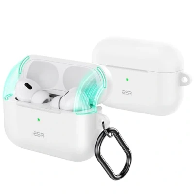 Abbildung von ESR für AirPods Pro Hülle (2023/2022/2019), Kompatibel mit 2. Generation (USB C/Lightning Kabel), Magnetischer Deckel, Voller Sturzschutz Karabiner, Cloud Serie, Weiß