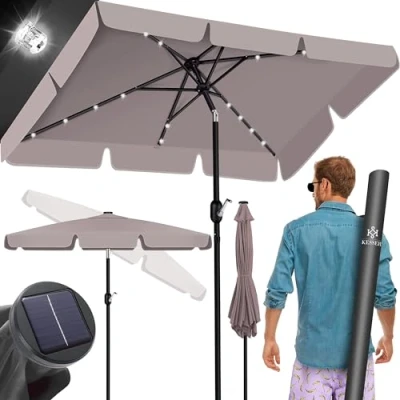 Abbildung von KESSER® Sonnenschirm Balkonschirm Rechteckig LED Solar mit Kurbel Inkl. 2in1 Schutzhülle, Gartenschirm, Schirm 205 x 125cm für Balkon Garten &amp; Terrasse verstellbar knickbar Taupe