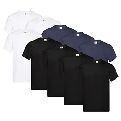 Abbildung von Fruit of the Loom Original T Shirt, Farbe:4X Schwarz + 3X Weiss Deep Navy 1 HL Kauf Notizblock, Größe:XXL