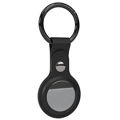 Abbildung von EAZY CASE Schlüsselanhänger Anhänger kompatibel mit Apple AirTag, Schutzhülle Kunstleder Airtags Hülle Schlüsselbund GPS Tracker Schwarz