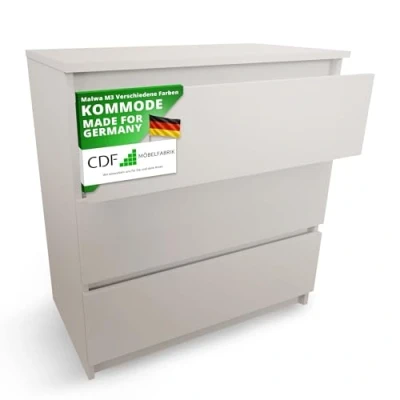Abbildung von CDF Kommode Malwa M3 Farbe: Kaschmir (beige) Schrank für Dokumente, Kleinigkeiten Ideal Wohnzimmer, Schlafzimmer, Kinderzimmer, Jugendzimmer 3 geräumige Schubladen Nachttisch