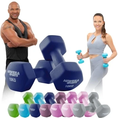 Abbildung von Miweba Sports Neopren Hantelset NKH100 𝐏𝐫𝐨𝐟𝐢 Hantel Hexagon Hanteln Set Kurzhanteln Kurzhantel Gymnastikhanteln Dumbbell 0,5 10 Kg (2X 10.0 kg, Königsblau)
