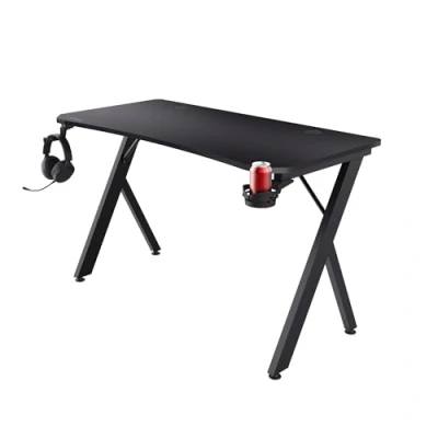 Abbildung von Trust GXT 712 Dynamus Gaming Tisch 120 x 60 cm, Computertisch mit Kopfhörer Ständer und Getränkehalter, Kabelmanagementlöcher, Metallbeine, Schreibtisch für PC Setup Büro Schwarz