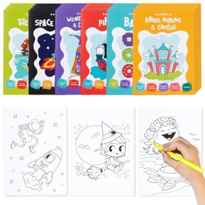 Abbildung von THE TWIDDLERS 24 Mini Malbücher für Kinder Zauberer Drachen Piraten Schlösser usw Mitgebsel, Gästegeschenke Kindergeburtstag &amp; Hochzeiten