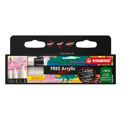 Abbildung von STABILO Acrylmarker FREE Acrylic 3er Pack weiß 3 verschiedene Spitzen