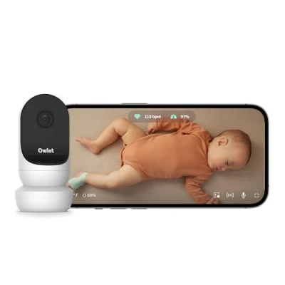 Abbildung von OWLET Cam 2 Babyphone mit Kamera mobiles Videobabyphone steuerbar via App, reagiert auf Bewegung und Weinen des Babys, Weiss … selte HD Videos Smartphone abrufbar,