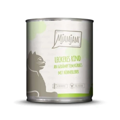Abbildung von MjAMjAM Premium Nassfutter für Katzen leckeres Rind an gedämpftem Kürbis, 6er Pack (6 x 800 g), getreidefrei mit extra viel Fleisch