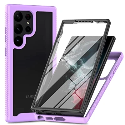 Abbildung von XINNI Hülle für Samsung Galaxy S23 Ultra 5G, 360 Grad Stoßfeste Schutzhülle mit Integriertem Bildschirmschutz, Robuster Bumper Outdoor Full Body Case, Helles Lila