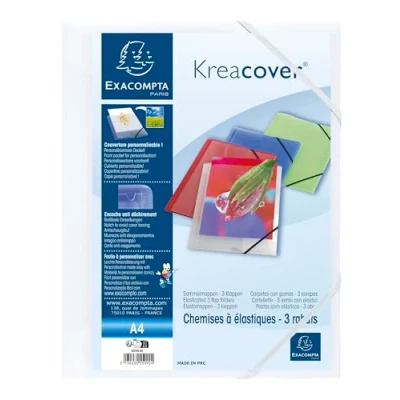 Abbildung von Exacompta 55992E Sammelmappe (lichtundurchlässig, Krea Cover, 3 Klappen, Gummizug, PP 500µ, DIN A4) 1 Stück weiß