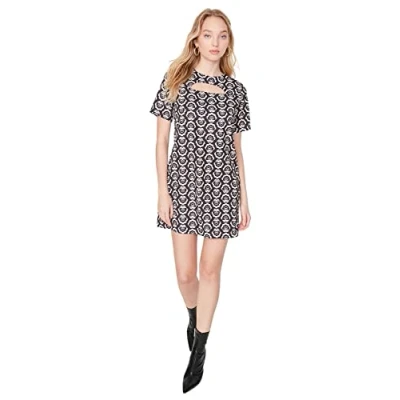 Abbildung von Trendyol Damen Woman mini bodycon ronde hals gebreide jurk Kleid, Schwarz, 34 EU