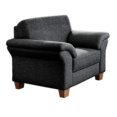 Abbildung von CAVADORE Sessel Byrum / Großer 1 Sitzer im Landhausstil mit Federkern Passend zur edlen Sofagarnitur 101 x 87 88 Flachgewebe: Grau