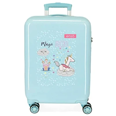 Abbildung von Enso Magic Unicorn Kabinentrolley, blau, 38 x 55 20 cm, starr, ABS Kombinationsverschluss, 34 l, 2 kg, 4 Räder, Handgepäck